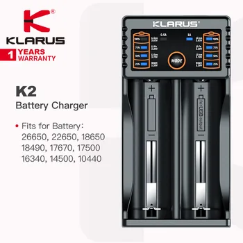 Klarus K2 Dual-slots Carregador para a Lanterna da Bateria, se Encaixa para 26650, 22650, 18650, 18490, 17670, 17500, 16340, 14500, 10440, 163