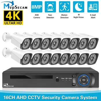 Mvpsecam H. 265 AHD de 8MP ao ar livre de Segurança, Câmera da Bala de 16CH AHD HD 4K de Detecção de Rosto DVR Sistema de Vídeo Vigilância Conjunto de 8CH