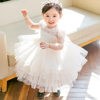 2023 Vestido Branco 1º Aniversário Vestido Para Bebê Menina Cerimônia Bola Vestido de Arco Princesa Tutu Vestido de Festa E Vestidos de Noiva de 1 a 8 Anos