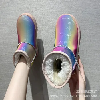 Botas de Neve de inverno Mulheres coreano Colorido dos Doces Moda de Cor Quente Sapatos para Mulher Casual Plus Size 41 Tubo Curto Mulheres Botas